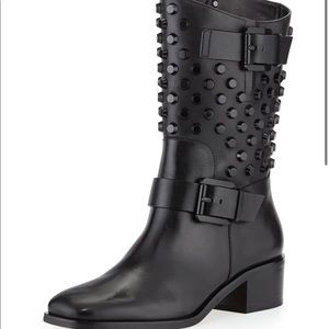 Michael Kors black leather studded Moto boots